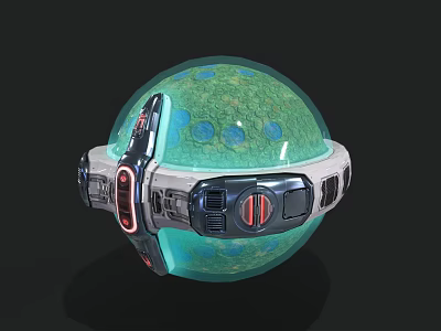Futuristic Sci Fi Sphere With Green Surface Blue Spots And Metallic Ring 3d model