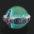 Futuristic Sci Fi Sphere With Green Surface Blue Spots And Metallic Ring 3d model