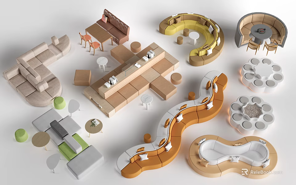 Modern Modular Sectional Sofa With Curved Shapes Matching Side Tables And Soft Cushions 3d model