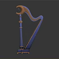Elegant Blue Copper Harp With Pink Heart Decoration And String Details