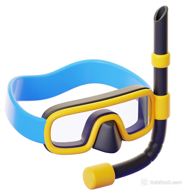 High Quality Blue And Yellow Snorkel Mask With Snorkel Tube For Water Sports 3d model 