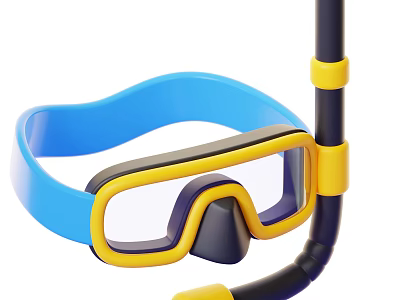 High Quality Blue And Yellow Snorkel Mask With Snorkel Tube For Water Sports 3d model