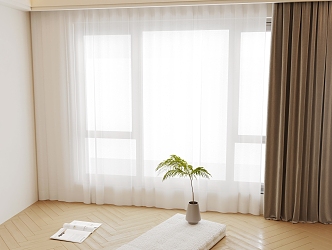 Modern Curtain Pleated Curtain Gauze Curtain 3d model