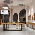 Modern Beige Boutique Store With Display Shelves Green Plants Lighting Large Screen And Night View