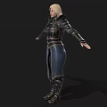 Blonde Woman In Ornate Black And Gold Metallic Armor With Arms Outstretched