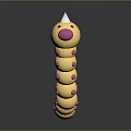 Cartoon 3D Model Yellow Caterpillar With Pink Head Spots White Horn And Tail