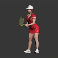 Red Tennis Sportswear with Yellow and Red Sleeves and White Cap for Female Sporty Look