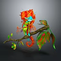 Vibrant Fairy Character With Orange Hair Blue Skin Wings On Branch With Colorful Leaves