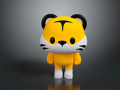 Cute Cartoon Tiger Character With Yellow Body Black Stripes White Face And Black Ears 3d model