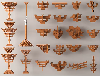 Chinese ancient building components bucket arch mortise and tenon structure bucket arch composite building structure 3d model