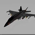 3D Model of Sleek Fighter Jet With Dark Purple Accents Mounted Weapons and Tail Fins