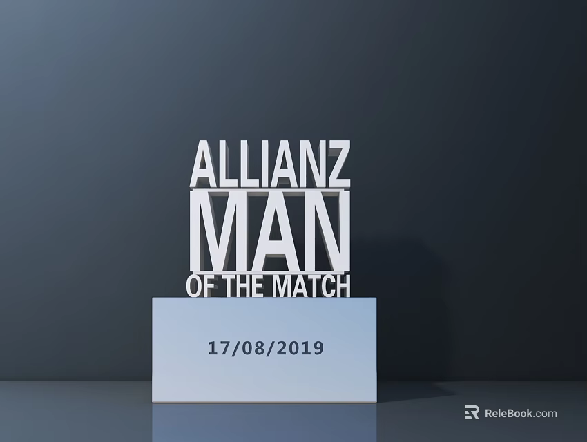 Allianz Man of the Match Trophy Sculpture with Engraved Text and 17 August 2019 Date 3d model 