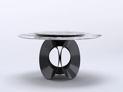 Elegant Round Marble Dining Table With Black Geometric Metal Base 3d model