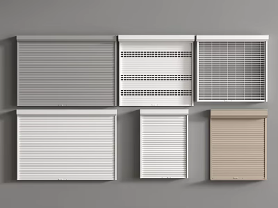 Different Types of Window Blinds in Gray White and Beige Colors with Various Designs 3d model