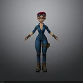 3D Woman Character In Blue Jumpsuit With Red Headband Brown Boots And Tool Belt