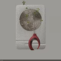 Elegant Wall Decor With Red Vase Twigs And Circular Background Lighting Effect 3d model
