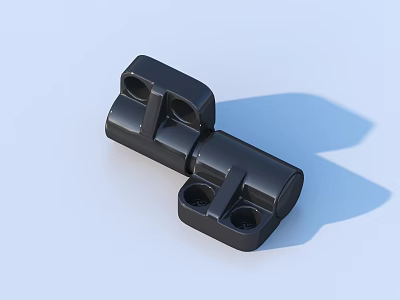 Black Hinge Mechanical Part With Holes And Rotating Joint On Light Blue Background 3d model