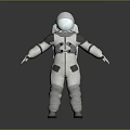 Astronaut In White Spacesuit Standing With Arms Outstretched On Grey Background
