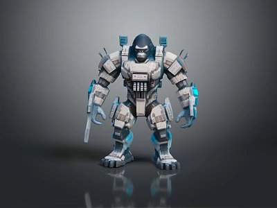 Game Movie Character Armored Mechanical Gorilla With Futuristic Tech Blue Glowing Parts And Weapon 3d model
