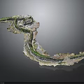 Organic Winding Rock Structure Covered With Green Moss And Textured Surface