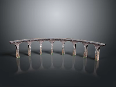 Gray Stone Arch Bridge Model With Multiple Pillars And Reflection 3d model