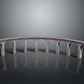 Gray Stone Arch Bridge Model With Multiple Pillars And Reflection