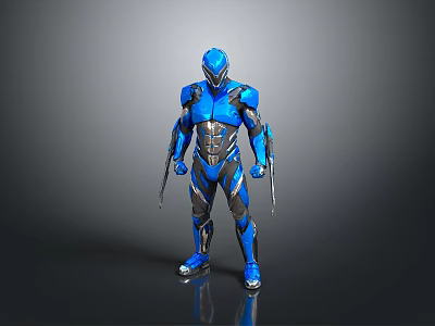 Futuristic Blue Mech Armor With Metallic Plates And Mechanical Arms 3d model