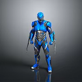 Futuristic Blue Mech Armor With Metallic Plates And Mechanical Arms
