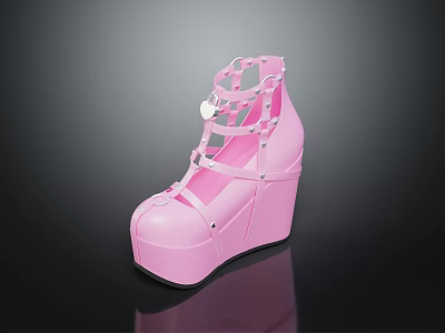 Pink Platform Wedge High Heels With Strappy Design And Decorative Cutouts 3d model