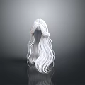 Game Movie Character with White Long Wavy Hair Back View on Dark Background With Reflection