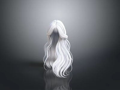 Game Movie Character with White Long Wavy Hair Back View on Dark Background With Reflection 3d model