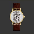 Luxury Gold Case Watch With Red Leather Strap And White Dial 3d model