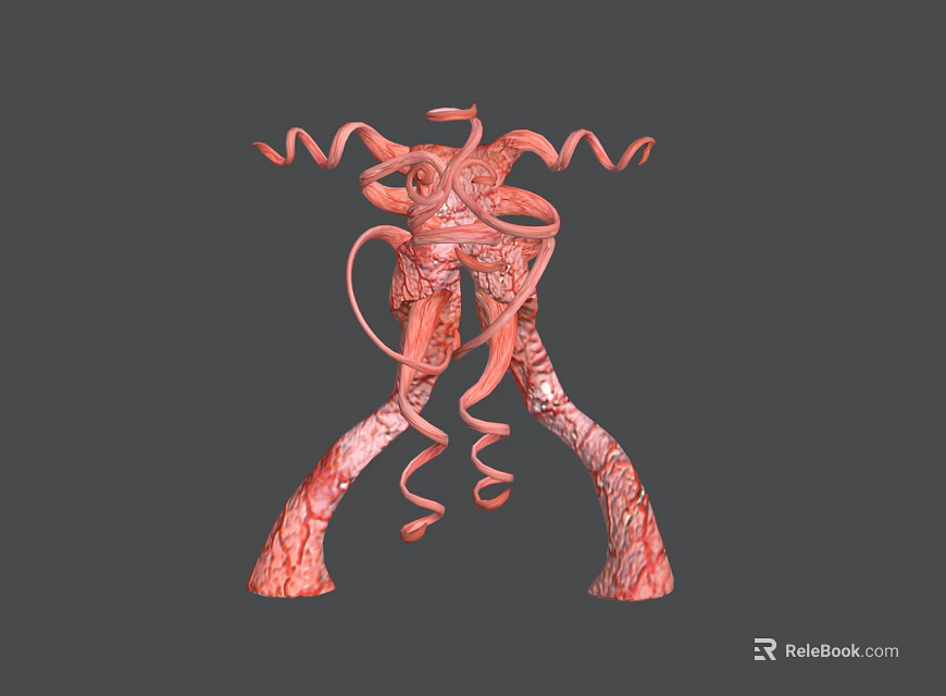Red Mythical Game Movie Character With Spiral Tentacles And Leg Like Structures 3d model 