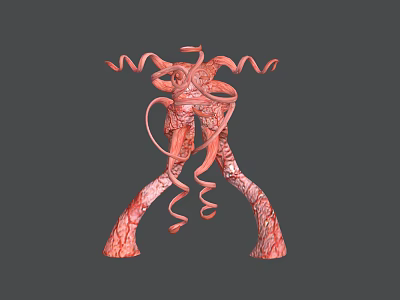 Red Mythical Game Movie Character With Spiral Tentacles And Leg Like Structures 3d model