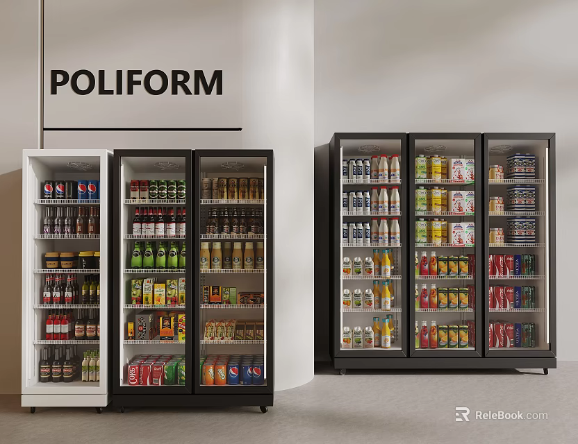 POLIFORM Glass Door Refrigerators For Beverage Storage In Kitchen Appliance Display Setup 3d model 