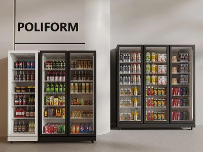 POLIFORM Glass Door Refrigerators For Beverage Storage In Kitchen Appliance Display Setup 3d model
