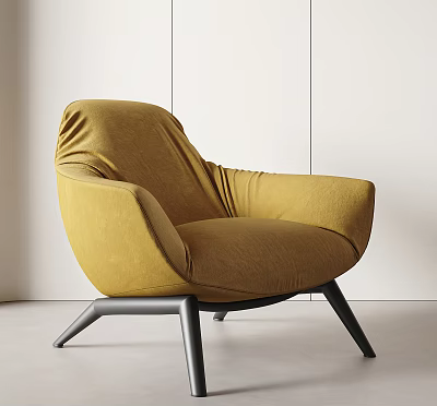 Modern Accent Chair Mustard Yellow Velvet Upholstered Black Metal Legs Contemporary Design 3d model