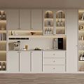 Modern Kitchen With White Cabinets Open Shelves Coffee Machine Storage Jars And Lighting 3d model