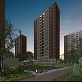 Modern High Rise Residential Building With Greenery Trees Lawn And Community Area