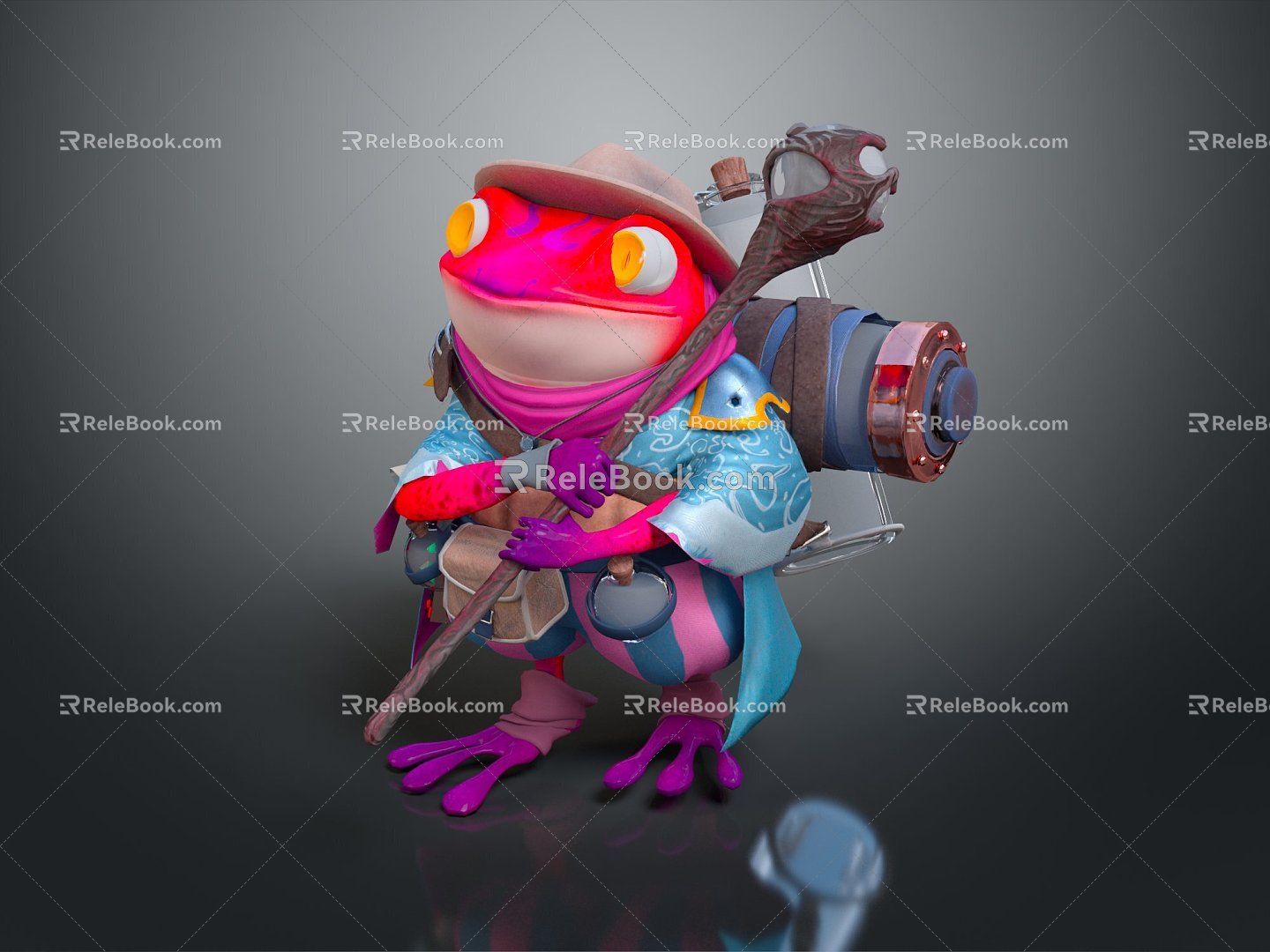 Modern game character frog cartoon frog anime frog traveler 3d model