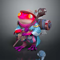 Vibrant Frog Game Movie Character Wearing Hat Holding Staff With Backpack