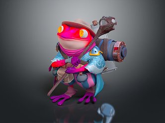 Modern game character frog cartoon frog anime frog traveler 3d model