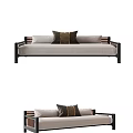 Modern Sectional Sofa With Metal Frame Light Cushions And Brown Pillows 3d model