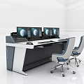 Modern Office Desk Setup With Multiple Computer Monitors And Ergonomic Chairs 3d model