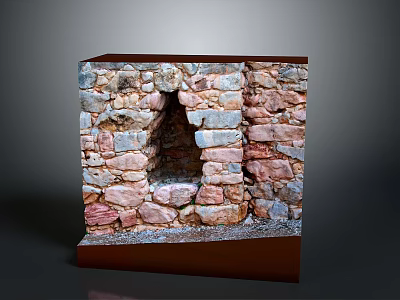 Rustic Stone Masonry Structure With Colorful Blocks Arched Opening And Brown Base 3d model