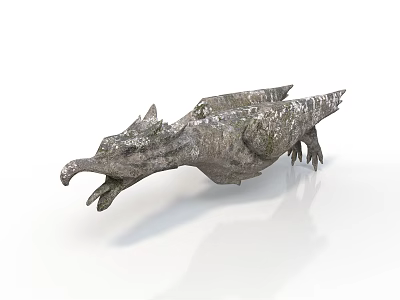 Mythical Stone Winged Dragon Sculpture With Open Mouth And Dynamic Fierce Pose 3d model