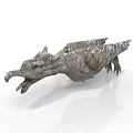 Mythical Stone Winged Dragon Sculpture With Open Mouth And Dynamic Fierce Pose