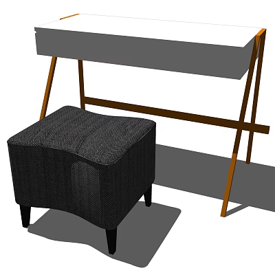 Modern Dressing Table With Upholstered Stool And Wooden Frame Design 3d model