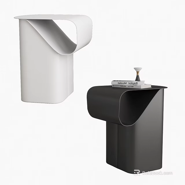 Modern Minimalist White and Black Side Tables with Books and Decorative Items 3d model 