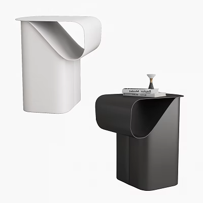 Modern Minimalist White and Black Side Tables with Books and Decorative Items 3d model